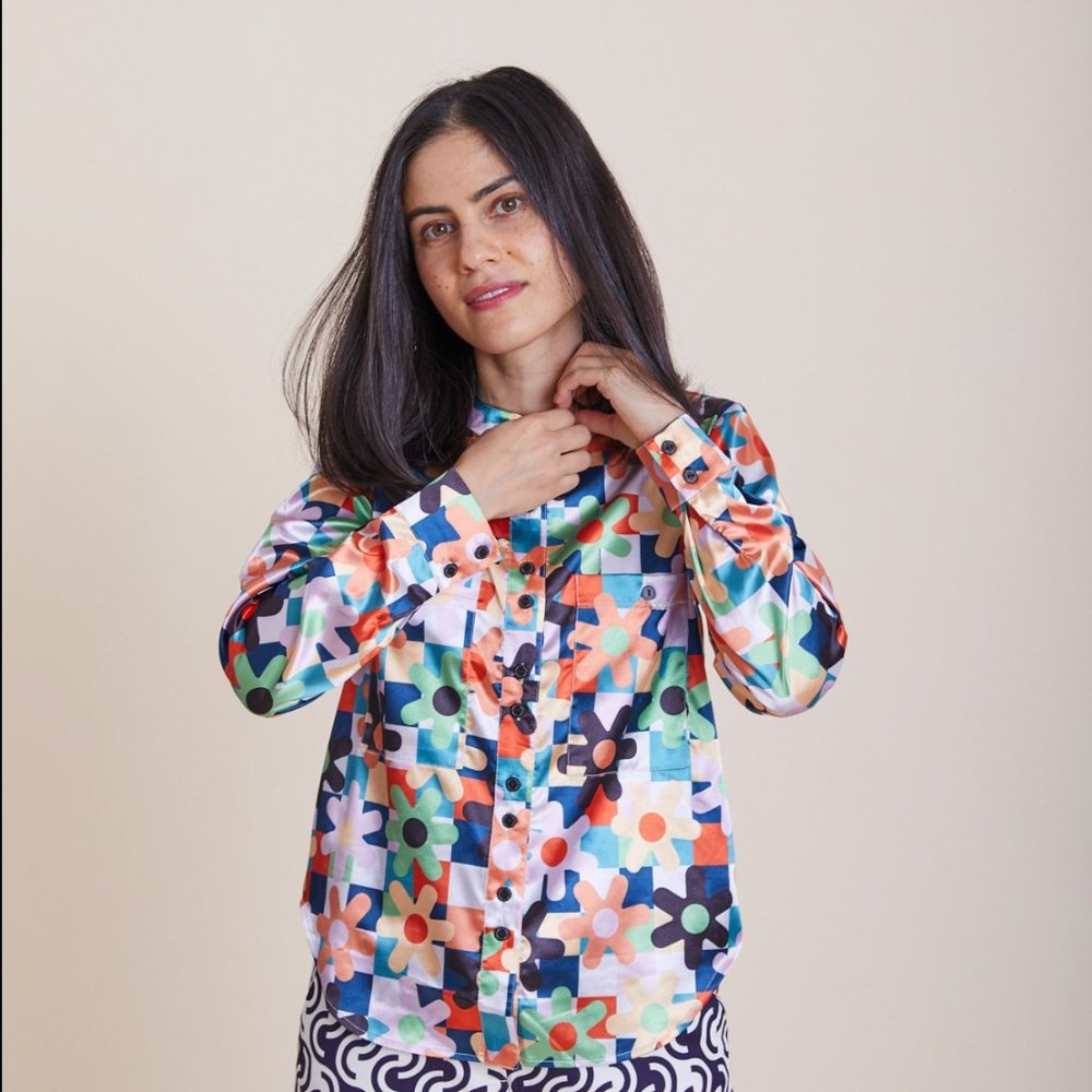 Dusen Dusen double button flower plaid shirt